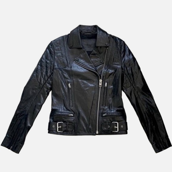 All Saints Jackets & Blazers - ALLSAINTS Biker Series 1 Patent Lamb Leather Moto Jacket, Black, Size 6 NWoT